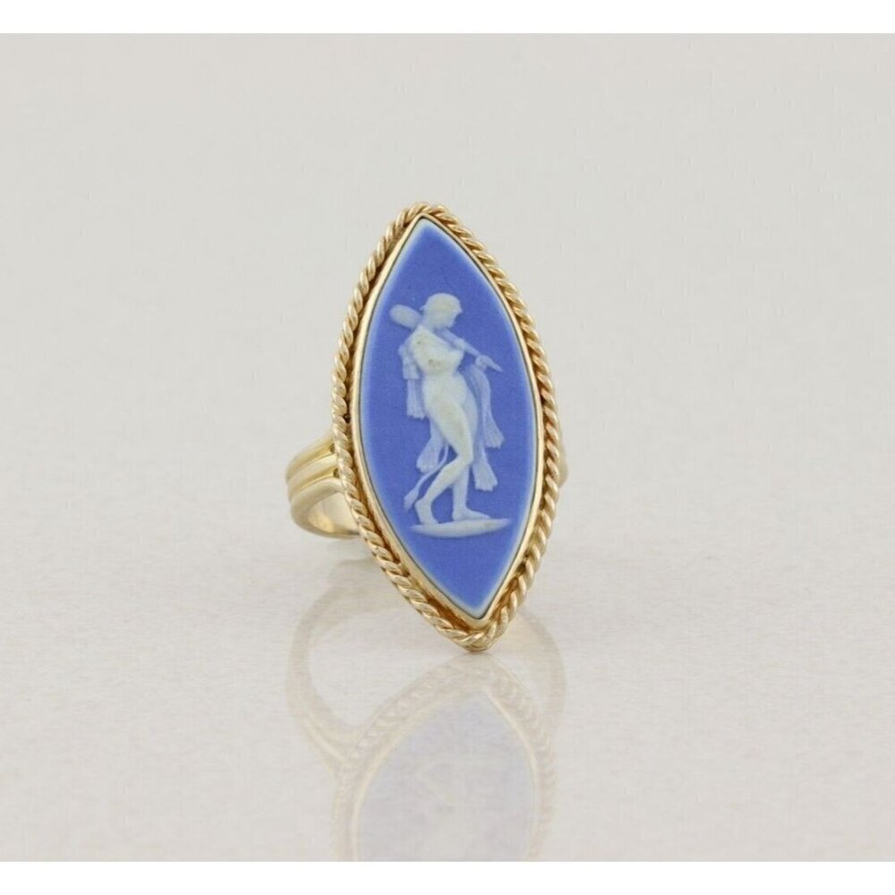 14k Yellow Gold Blue Wedgewood Cameo Ring Vintage Size 7